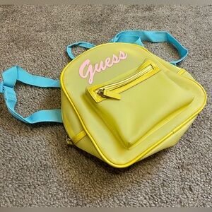 Vintage Mini Y2K Guess Jelly Yellow Backpack with Pink Logo & Blue Straps Zip Up